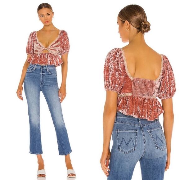 Free People Yours Truly Velvet Top || SZ M || Mauve - Picture 1 of 15